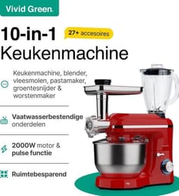 Keukenmachine - Keukenrobot Foodprocessor - Bakken en Koken - 15 Delige Set - 6.2L Kom - Rood — thumbnail 5