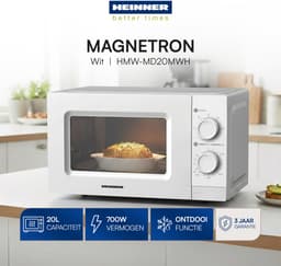 Heinner Vrijstaand Magnetron 20 L – Mechanische Bediening – 700 W – 6 Vermogensstanden – Timer – Ontdooifunctie – Wit — thumbnail 4