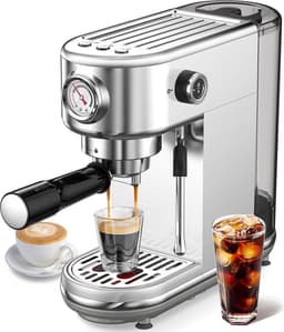 Compacte RVS Espressomachine met Krachtige 20 Bar Pomp en Melkopschuimer — thumbnail 1