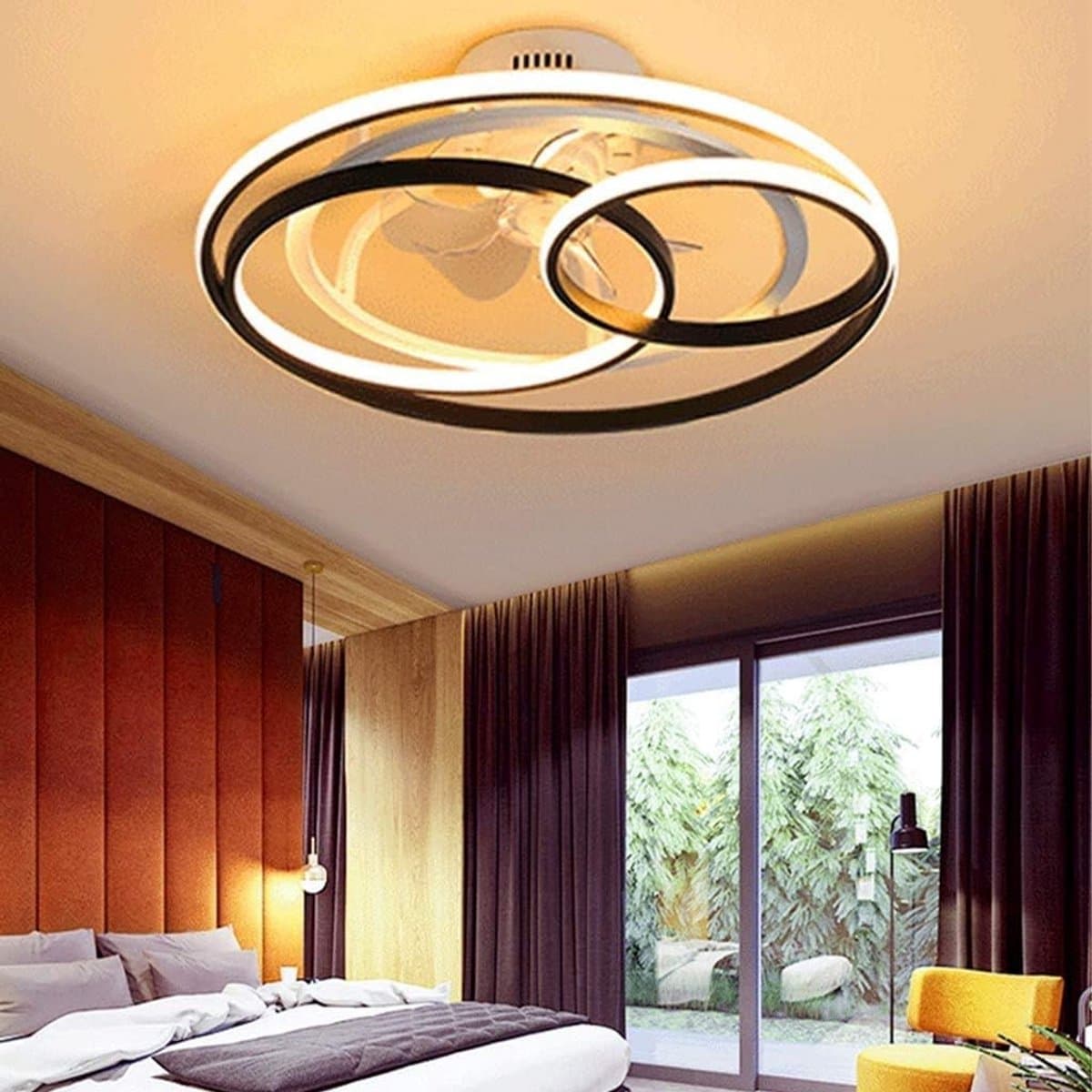Moderne LED Plafondventilator met Verlichting Zesblads Onzichtbare Stille Zwenklamp Dimbaar — afbeelding 1