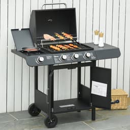 Killogood Gasbarbecue met 3 hoofdbranders + 1 zijbrander - plank - roestvrij staal - zwart - 110 x 50 x 100 cm — thumbnail 4