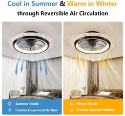 Crystal Ventilator Lamp - Zwart - 50 cm - LED - Dimbaar - Met Afstandsbediening en APP - 6 Snelheden - Stille Flush Mount Ventilator - Moderne Slaapkamerlamp — thumbnail 2