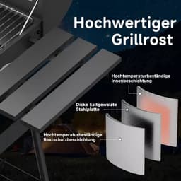 BORVAT® - Houtskool BBQ - Smoker Barbecue - met Thermometer, - Zijpanelen - Zwart — thumbnail 4