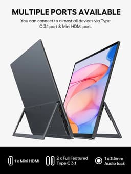 Serolux® - Pc - Monitoren - Portable Monitor – Draagbare Monitor 18.5 Inch – Touchscreen - 1920 x 1080p - Full HD - Refresh rate 120 Hz - USB-C - Mini-HDMI - 3.5 mm audio - USB OTG - Zwart — thumbnail 5