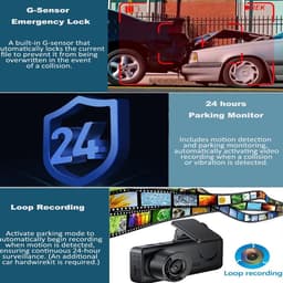 1080P Dashcam met wifi voor auto's, 3-kanaals dashcam voor en achter, 2,0 inch IPS-scherm, loop-opname, G-sensor, WDR, 24-uurs parkeermodus, bewegingsdetectie — thumbnail 2