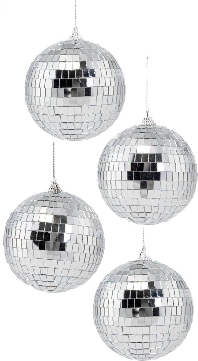 KIMU® 4x Discobal Ø 10 cm Klein - Discobol Spiegelbol Glitterbol Glitter Spiegeltjes Disco Bal Bol Decoratie Planeet Kerstbal Kerstballen Festival — afbeelding 1