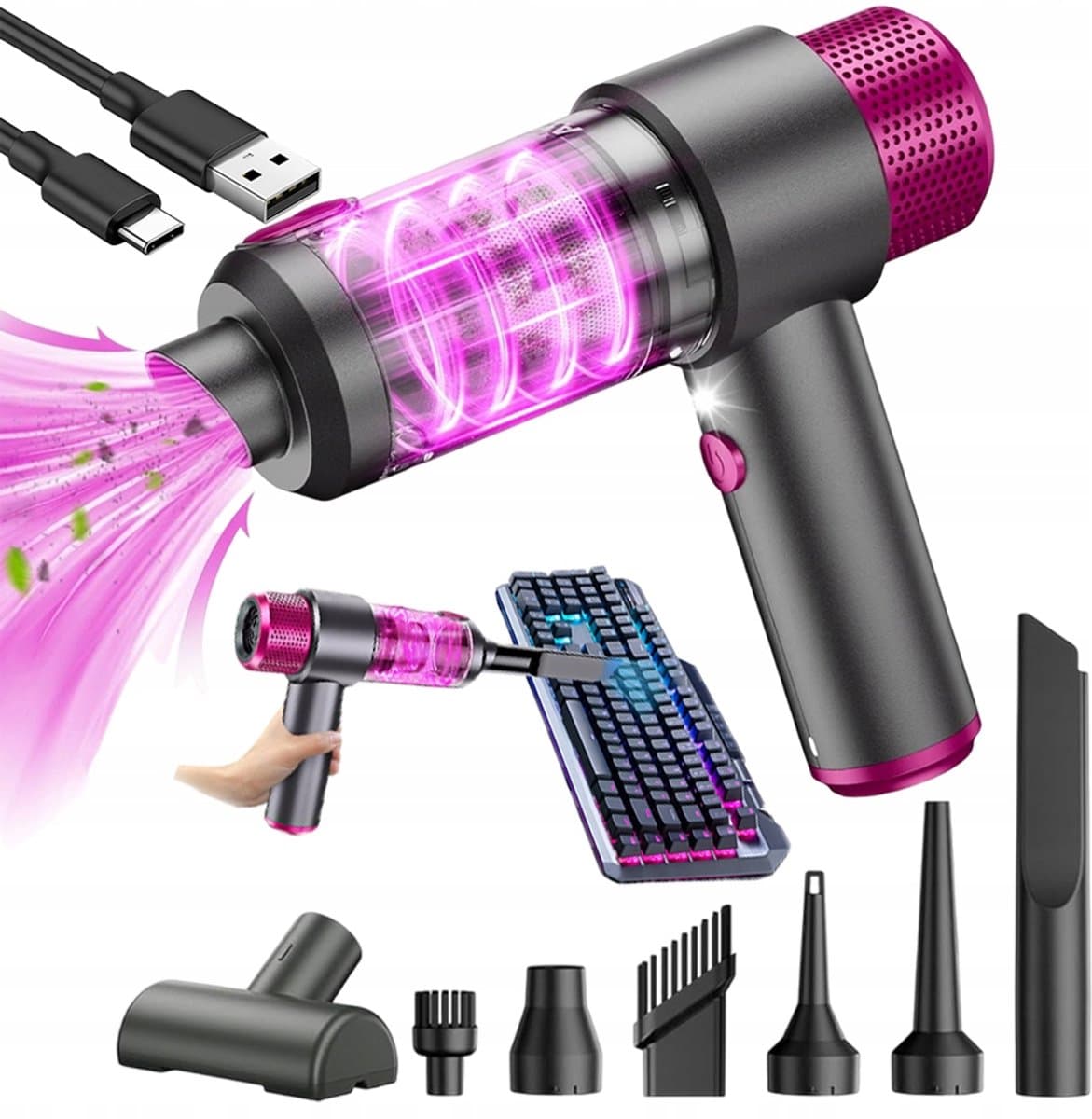 Blower en Suction Draadloze Autostofzuiger - Handheld - Uitgerust met 7 mondstukken - Ingebouwde krachtige pure koperen motor - 8000 PA - 4000 mAh - Dubbel filtratiesysteem — afbeelding 1