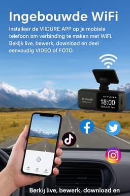 4K Dashcam Auto Voor en Achter – Dashcam – Videorecorder – Auto Camera – Met Wifi, GPS & 1.47” Scherm – GPS – Nachtzicht, Parkeermodus, G-sensor & Loop Recording – Mini DVR Autocamera met USB-C – SD-kaart – Zwart — thumbnail 4