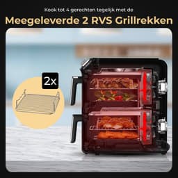 Home Vibes® Airfryer XXL – Gestapelde Lades - Heteluchtfriteuse - 2460W – 11L Air Fryer – 9 Kookprogramma’s – PFAS Vrij - Voor 5 tot 10 Personen - Dubbele Airfryer – Met Extra Accessoires - Mat Zwart — thumbnail 4