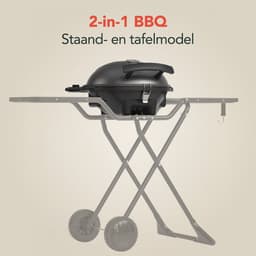KitchenBrothers Elektrische BBQ - Opvouwbaar - Barbecue met Wielen - Anti-aanbaklaag - Zijtafels - tot 250°C - 2400W - Vaderdag Cadeau - Zwart — thumbnail 3