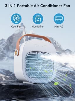 Draagbare ventilator - 4000 mAh oplaadbare miniventilator - 3 snelheidsinstellingen - 5-10 uur looptijd - Stille bureauventilator - Persoonlijke luchtkoeler voor thuis, slaapkamer, reizen, kantoor en buiten - Wit — thumbnail 2