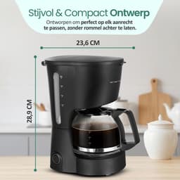 Emerio Compact Koffiezetapparaat met Glazen Kan - 5 Kopjes per Keer - 0,6L Filterkoffie - ook geschikt voor Camping - Uitneembaar Filter - Non-Drip systeem - 600W - CME-116801 Zwart — thumbnail 5