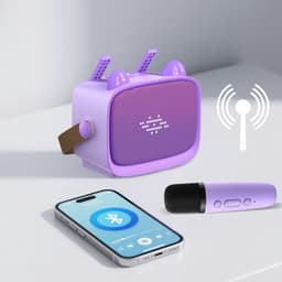Karaoke Set - 2 Microfoons - Draagbaar - Bluetooth - Telefoonhouder - Paars — thumbnail 4