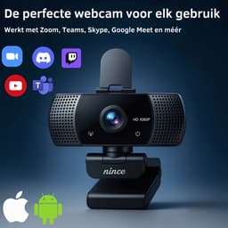 Nince Webcam - Full HD 1080P - PC Webcam - Laptop Webcam - USB Webcam - Met Statief - Privacy Cover - Webcam met Microfoon — thumbnail 4