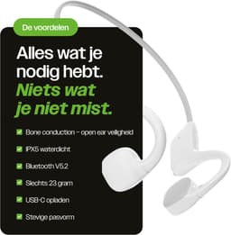 REBØNE Core Bone Conduction Headphone Core - Sport Oortjes Draadloos - Hardloop Hoofdtelefoon - Draadloze Bluetooth Koptelefoon - Sportoordopjes - Draadloos - Hardlopen - Open Ear - Wireless - IPX5 waterdicht / Wit — thumbnail 4