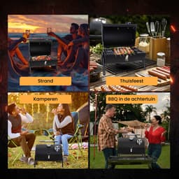 Muntel® Houtskoolbarbecue - Smoker - BBQ - Grill - Draagbaar - Uitklapbaar - Cilinder - Camping - Zwart — thumbnail 3