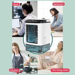 Luchtkoeler - Mini draagbare airconditionerventilator - Geruisloze verdampingsluchtbevochtiger - Airco-unit - 3-in-1 bureau-luchtkoeler met 3 windsnelheden - Koele mist - Bureaukoeler met 7 led-lampjes voor thuis, op reis of op kantoor — thumbnail 4