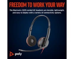 POLY Blackwire 3220 Stereo USB-C Headset + USB-C/A adapter