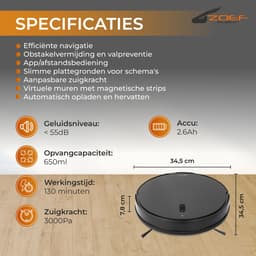 Zoef Robot robotstofzuiger Jannie 4.1 - Vacuum cleaner - Robotstofzuiger met laadstation - met App bediening - robotstofzuiger huisdieren - Slimme navigatie - robot stofzuiger — thumbnail 4