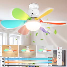Plafondlampen met Ventilator - 3 kleurtemperatuurverlichting - Doorsnede 52 cm Ventilator Lamp met Afstandsbediening - 40W Plafondventilator met Dimbare LED Lamp - 1/2/4 uur Tmerfunctie - Beschikbaar in Voor Slaapkamer, Woonkamer, Garage enz(Kleur) — thumbnail 1