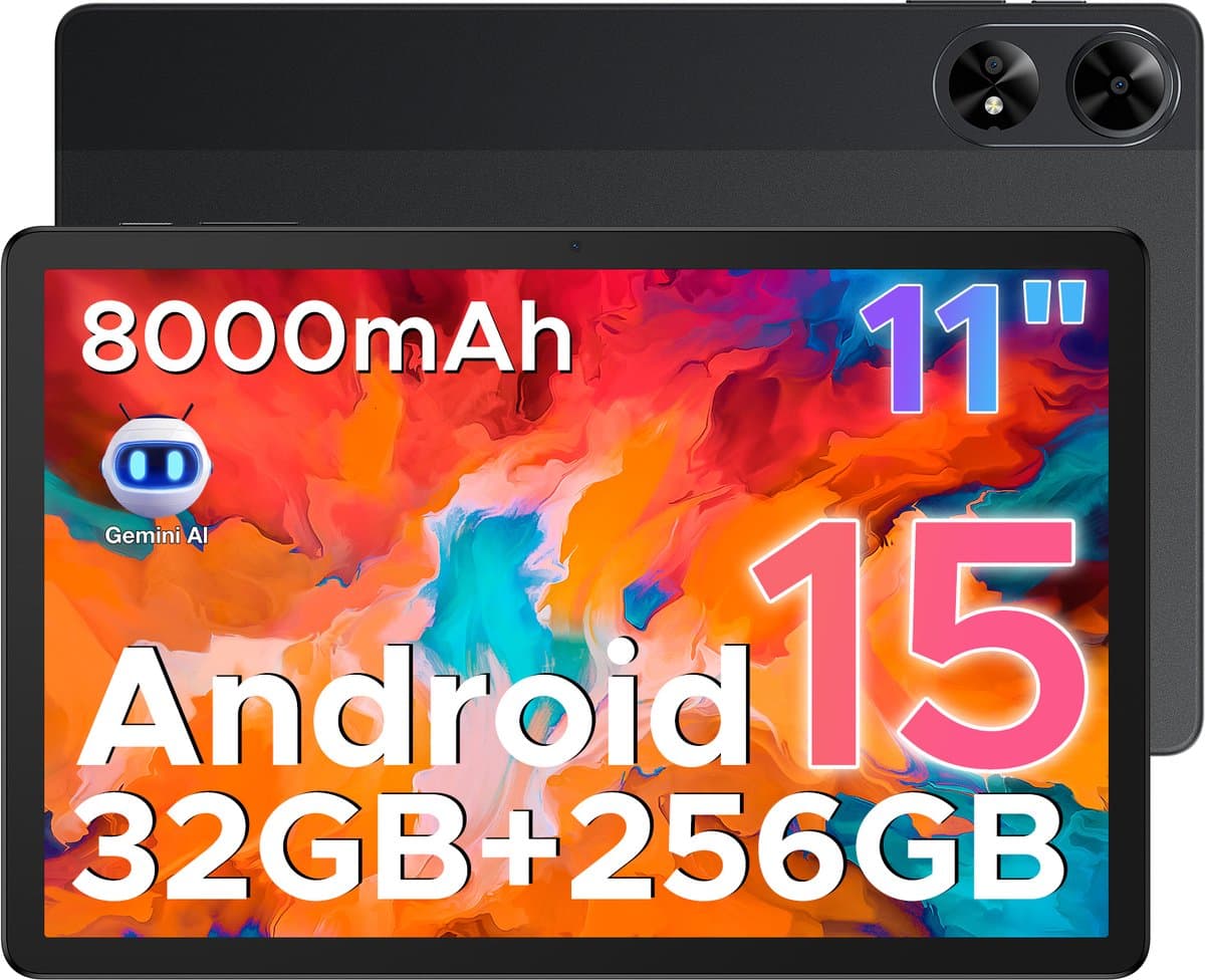 DOOGEE Tab G6+-Tablet-Android 15-11 inth FHD+ 90Hz- 4G LTE-32GB ROM+256GB ROM(2TB TF)-Unisoc T7280-8000mAh/18W-Dubbele luidsprekers-Widevine L1-Face ID-Zwart — afbeelding 1
