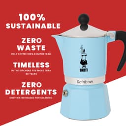 Bialetti Rainbow Percolator 1 Kops Lichtblauw – Italiaanse Espressopot – Aluminium Moka Pot – Koffiezetter voor 1 Espresso — thumbnail 5