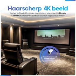 Mini Beamer - met Projectiescherm 120 inch (266 cm) - 4K Beeldkwaliteit - Android 11.0 - Projector Scherm - WIFI 6 & Bluetooth 5.2 - 200 ANSI Lumen- HD - Home Cinema - Beamerscherm - Proun — thumbnail 3