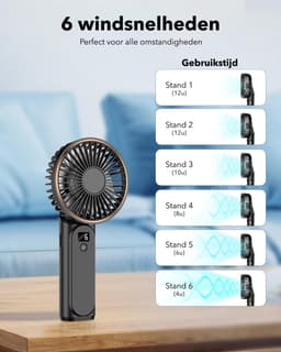 Handventilator met 6 Windstanden en Powerbank functie - Draagbare ventilator - Tafelventilator - Nekventilator - Mini ventilator — thumbnail 3
