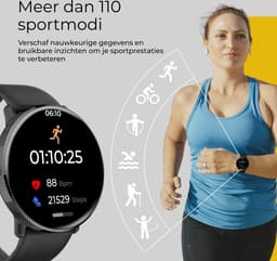 DynaBright AMOLED Smartwatch Dames en Heren - 1x RVS en 1x Siliconen Bandje - Zwart en Goud - Geschikt voor iOS (Apple) & Android - Stappenteller en Hartslagmeter — thumbnail 4