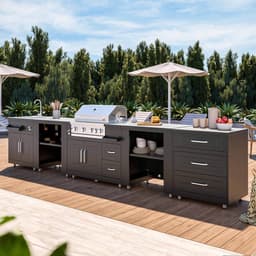 Oviala - 5-delige hoekkeuken voor buiten met spoelbak en barbecue - Memphis — thumbnail 3