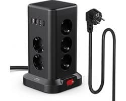 Power Strip with USB Ports - 11 Outlet Surge Protector with Switch, Child Safety Covers, 1 USB-C and 3 USB-A Ports - 1.8m Extension Cord for Kitchen Use