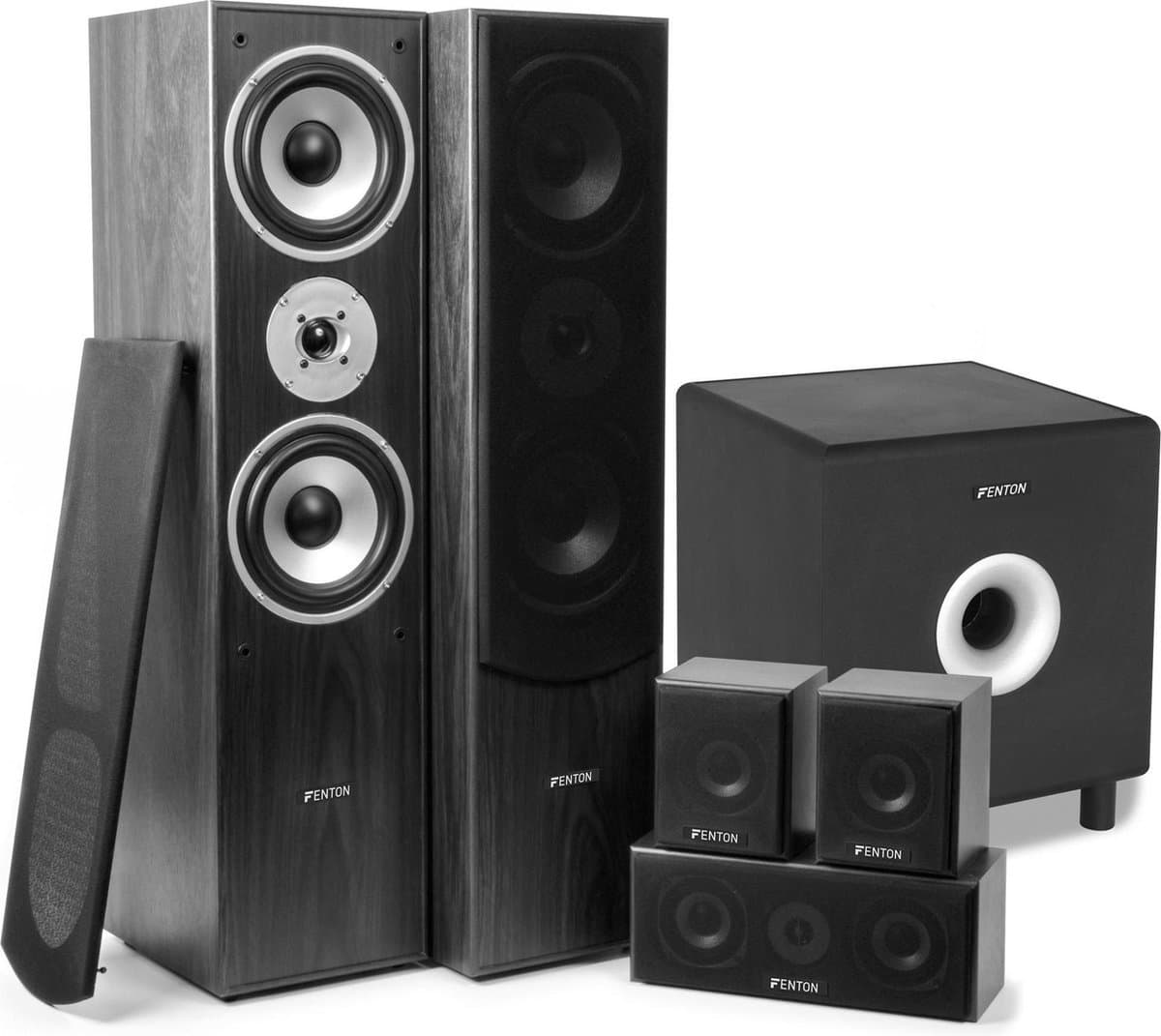 Surround set home cinema 5.0 - Fenton 1150 Watt met 200 Watt actieve 8'' subwoofer - Zwart — afbeelding 1