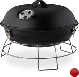 Kogelbarbecue - houtskoolbarbecue - kogelgrill - deksel - rond - draagbaar rood — thumbnail 4