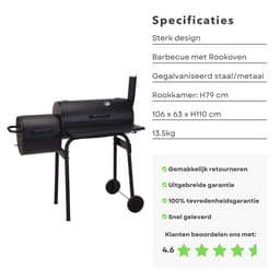 Cheqo® Verrijdbare Barbecue met Rookoven - BBQ met Roker - Gegalvaniseerd Staal - Kookhoogte 79 cm - Geschikt voor Houtskool of Briketten - Thermometer - 13.5KG — thumbnail 4
