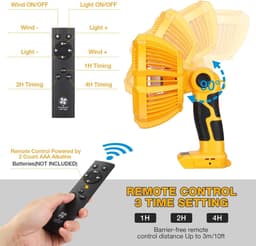 Dewalt 18V Li-ion draagbare outdoor campingventilator met LED-verlichting, afstandsbediening, 4-uurs timer, USB-oplaadfunctie, voor kantoor, tent, stille tafelventilator — thumbnail 5