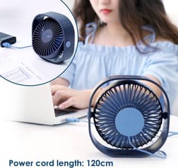 Mini USB-ventilator, draagbare en stille bureauventilator met 3 instelbare snelheden, USB-voeding, voor thuis en op kantoor (blauw) — thumbnail 5