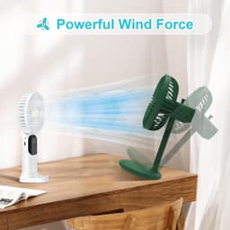 Mini draagbare ventilator, USB oplaadbare ventilator, kleine zakventilator met 5 snelheden en voet, stille opvouwbare handventilator voor kantoor en buitengebruik (wit) — thumbnail 2