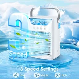 Airconditioningventilator - Draagbare airconditioner, luchtkoeler, luchtbevochtiger en bureauventilator 4-in-1 met 700 ml reservoir / 2 koude nevelstanden / 3 automatische timers / 7 kleuren nachtverlichting — thumbnail 2