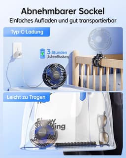 Kinderwagen ventilator oplaadbaar – Stille tafelventilator – 360° draaibaar – 4000 mAh – Zwart — thumbnail 3