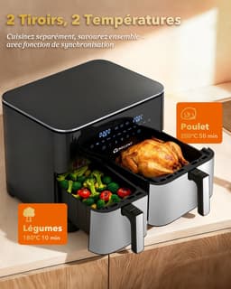 Dubbele Airfryer XXXL - 11 L - Nieuw 2026 Model - 80 tot 200 Graden - 2600 W Vermogen - Dual Zone Technologie — thumbnail 5
