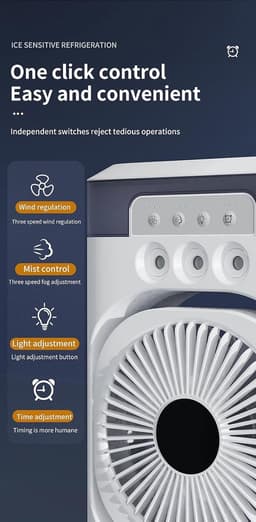Mobiele Airco - 4-in-1 Luchtkoeler - Draagbare Aircooler met 600ml Reservoir en Afstandsbediening - 3 Snelheden - Timer - Voor Thuis en Kantoor - Wit — thumbnail 3