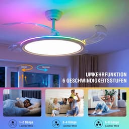 3 Blad Plafondventilator - LED Ventilator - Smart Lamp - 6 Snelheden - Bedienbaar Met Afstandsbediening & APP - 105 cm - RGB - Plafondventilatorlamp — thumbnail 3