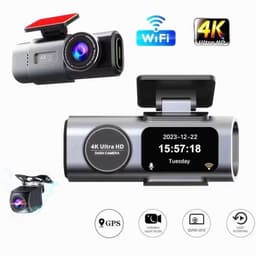 Lordani Dual Dashcam voor auto | Ultra 4K & 1080P | Voor en Achter Camera | WiFi en GPS | met App | Nachtzicht | Parkeerbewaking | G Sensor | Loop opname | Full HD achter camera — thumbnail 1