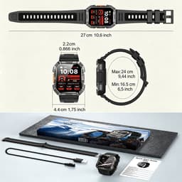 Militair Smartwatch Heren - W60 - Sporthorloge - Beantwoorden | Bellen - Buitensportsmartwatch Met Zaklamp - 100 Dagen Batterij | Kompas | Hartslag | SpO2 | Slaapmonitor - Fitnesstracker voor iOS/ Android -Zwart — thumbnail 3