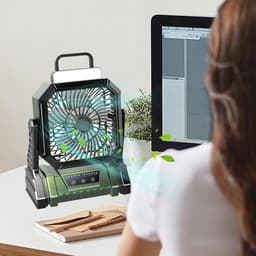 Deze oplaadbare, draagbare ventilator is compact en draagbaar, voorzien van een 5400mAh-batterij, 4 instelbare standen en een ingebouwd lampje. Hij is geschikt voor gebruik in winkels, slaapkamers, buiten, op het strand en op reis. — thumbnail 2