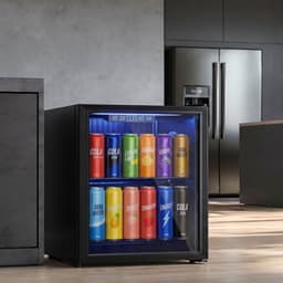TEKROA® Vrijstaande Drankenkoelkast 50L met Glazen Deur - Mini Koelkast voor 48 Blikjes / Bier & Wijn - LED Verlichting & Verstelbare Planken - Zwart — thumbnail 3