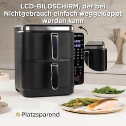 Heteluchtfriteuse Dubbele Kamer - Airfryer XXL Friteuse - Gezond Koken - Verticaal Ruimtebesparend Design - 104 Liter - Zwart — thumbnail 4