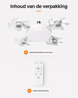 Plafondventilator met Lamp - E27 Ventilatorlamp 50 cm - 3 Windsnelheden - 3 Lichtkleuren - Timer 2H/4H - Afstandsbediening - Stille Plafondventilator - Wit — thumbnail 3