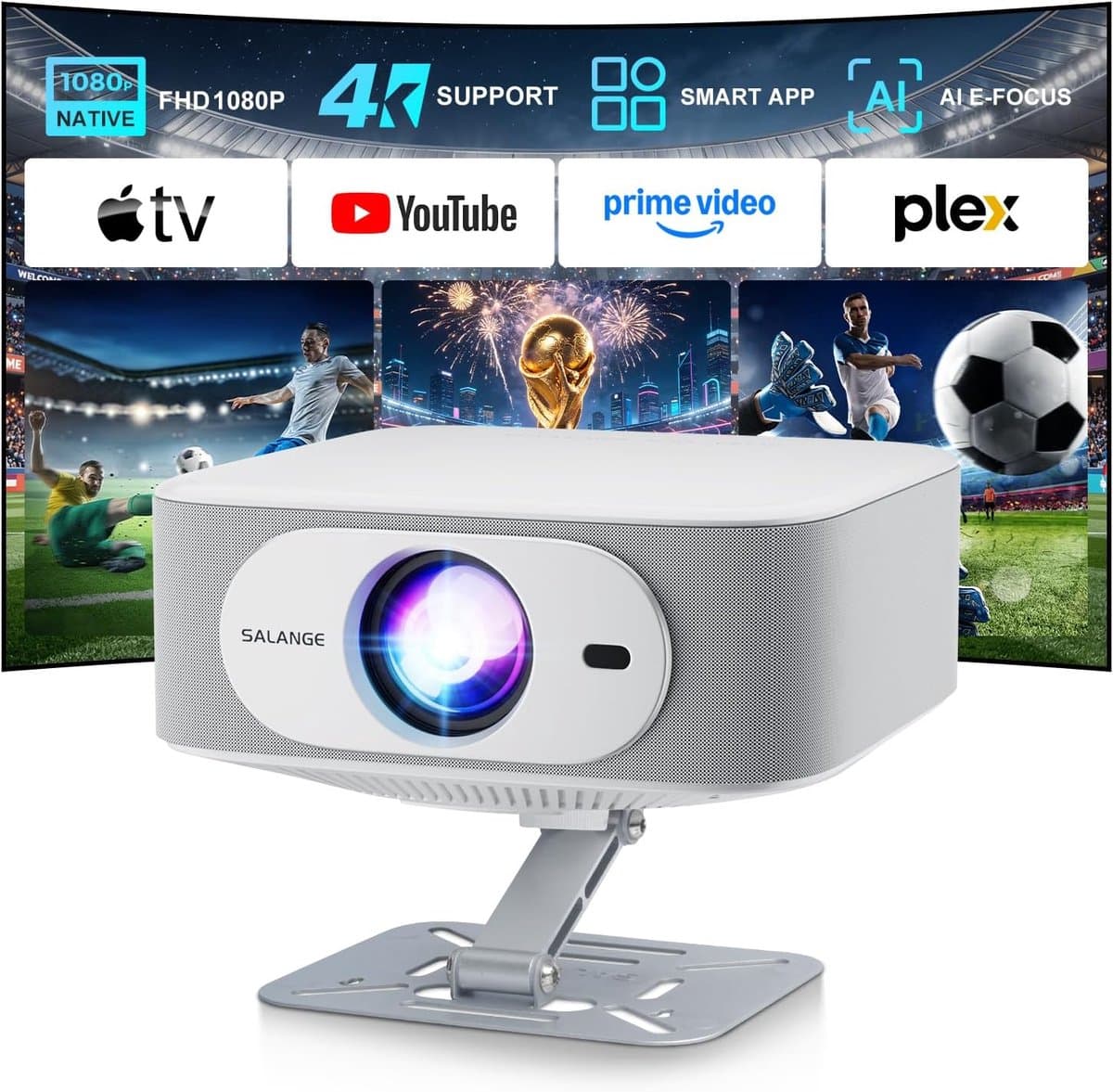 SnelShoppen - 4K Projector | Native 1080P | Smart Projector met Android 14 | WiFi6 & Bluetooth 5.4 | Portable met Elektronische Focus & Automatische C — afbeelding 1