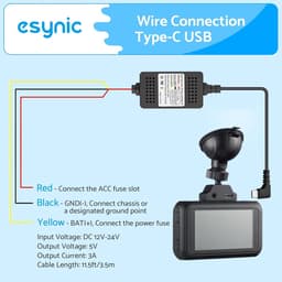 SnelShoppen - eSynic Hardwire Kit USB Type-C 3.5m voor Dash Cam, Auto, SUV, ACC Mode, Laagspanning Bescherming, 3-Draads Step-Down Converter 12-24V na — thumbnail 5